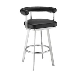 29 in. Black and Chrome Low Back Metal Frame Counter Stool with Faux Leather Seat