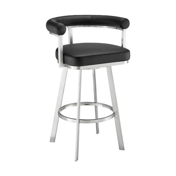 Benjara 29 in. Black and Chrome Low Back Metal Frame Counter Stool with Faux Leather Seat