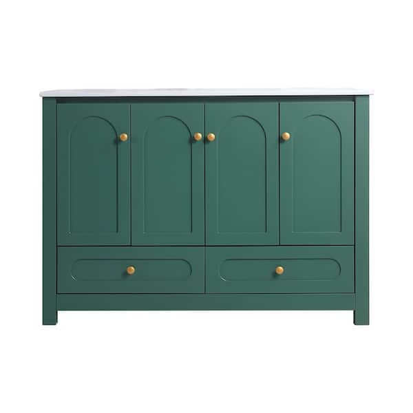 48 in. Single Sink 4 Doors 2 Drawers Freestanding Green Bath Vanity with White Ceramic Top Unassembled