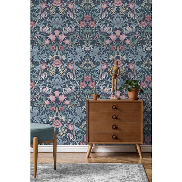 Fleurmont Floral Tapestry Navy Blue Non-Pasted Wallpaper (Covers 56 sq. ft.)