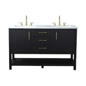 Oliver 54 in. W Bath Vanity in Black Oak with Engineered Stone Top in Arabescato with White Sinks