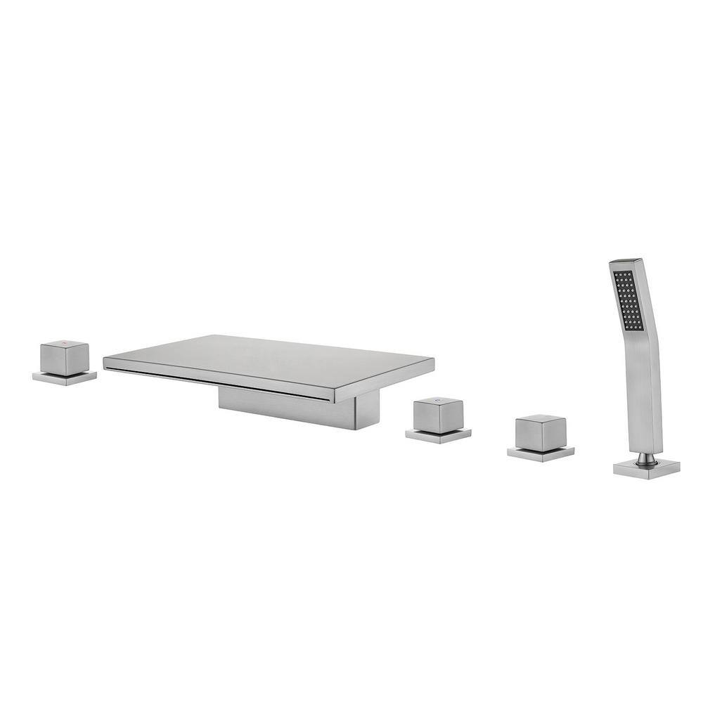 Ami 2-Handle5Hole Tub Deck Mount Roman Tub Faucet with Hand Shower in Brushed Nickel price history on PriceWatchPro