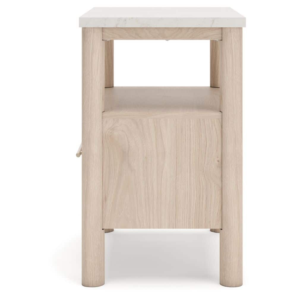 Light Brown and White 1-Drawer Nightstand with Marble Top