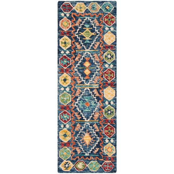 Aspen 2 ft. x 15 ft. Navy/Gold Geometric Runner Rug