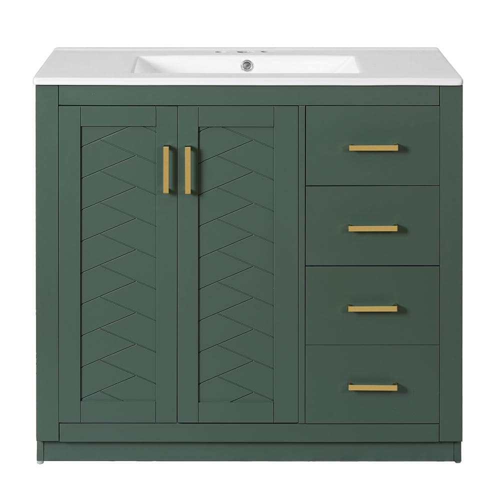 36 in. W Single Sink Freestanding Bath Vanity in Green with White Ceramic Top Unassembled price history on PriceWatchPro