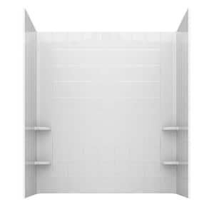 Rampart 60 in. x 60 in. 4-Piece Easy Up Adhesive Alcove Tub Surround with 6 in. Square Tiling in White