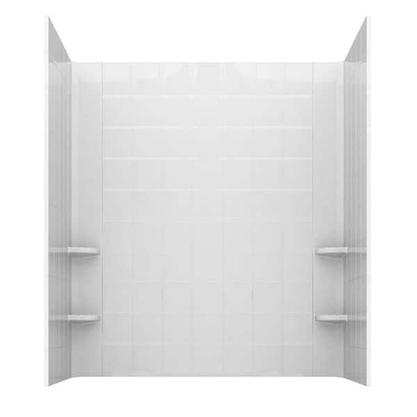 Universal Tubs Rampart 60 in. x 60 in. 4-Piece Easy Up Adhesive Alcove Tub Surround with 6 in. Square Tiling in White