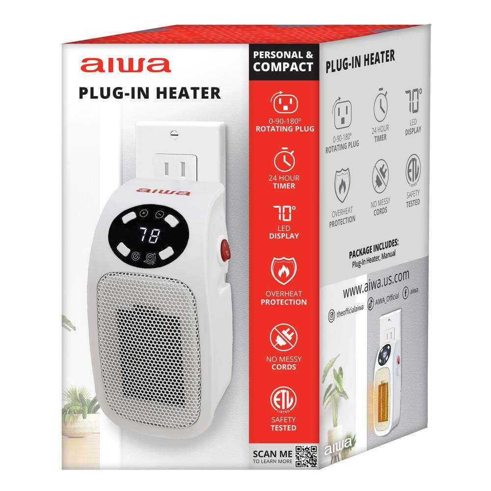 Compact White Plug-in Electric Space Heater with LCD Screen and Timer