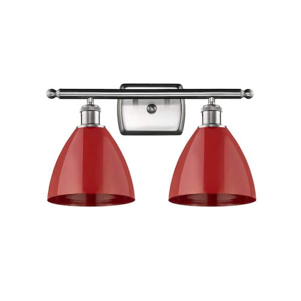 Plymouth Dome 17.5 in. 2-Light Brushed Satin Nickel Vanity Light with Metal Shade