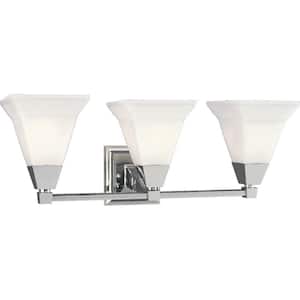 Glenmont Collection 3-Light Chrome Bathroom Vanity Light with Glass Shades