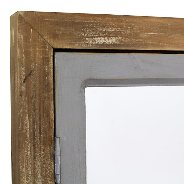 Aspire Home Accents Medium Rectangle Distressed Brown And Blue Gray Finishes Hooks Pueblo Mirror 31 In H X 22 5 W 5537 The Depot Blue Gray Finishes Hooks Pueblo Mirror, Blue Distressed Wood Mirror