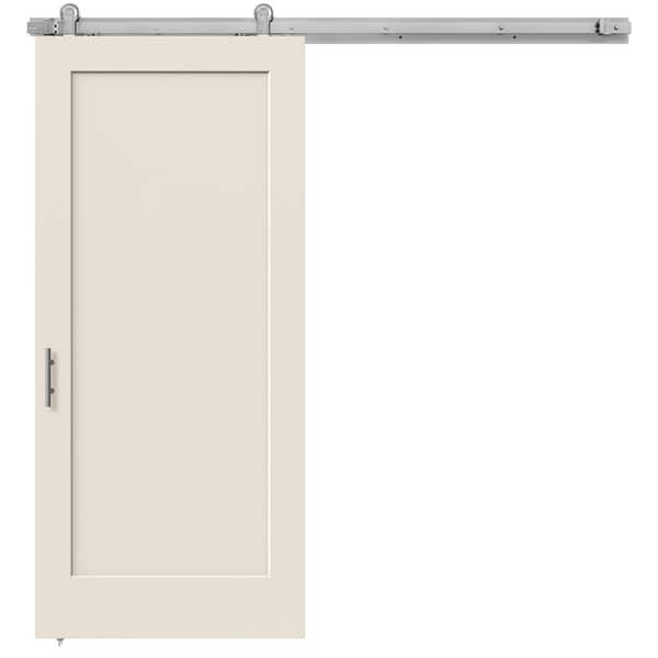 JELD-WEN 36 in. x 84 in. Madison Primed Smooth Molded Composite MDF Barn Door with Modern Hardware