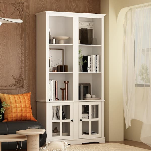 White a Pair of Entertainment Center TV Stand Side Cabinet Fits TV's up to 90 in. with Open Shelves for Corner Storage