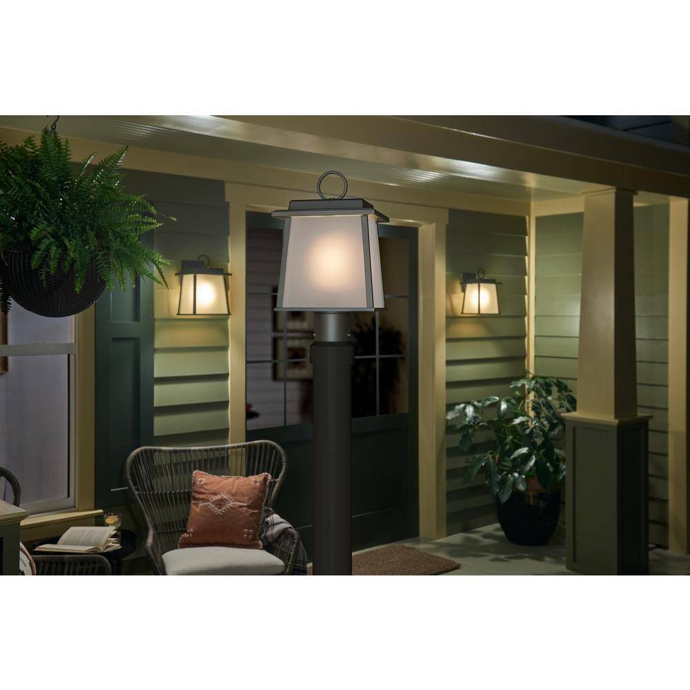 Olde Bronze Aluminum Outdoor Post Lantern with Etched Glass
