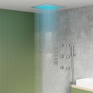 Thermostatic 7-Spray 20 in. Ceiling Mount Squre LED Mood Lighting Shower System in Brushed Nickel(Valve Included)