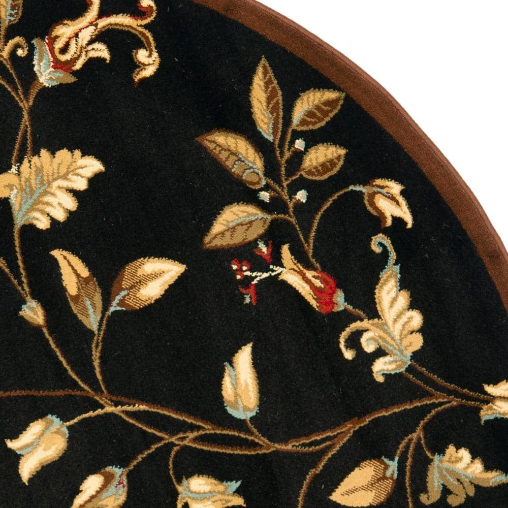 Round Black Floral Synthetic Easy Care Area Rug