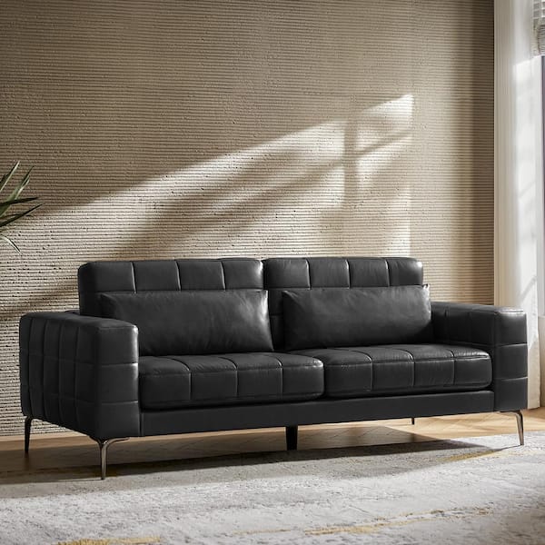 Barbara 87.5 in. Tracked Arm Modern Vegan Leather Rectangle Sofa with Adjustable Height and Back Slope in Black