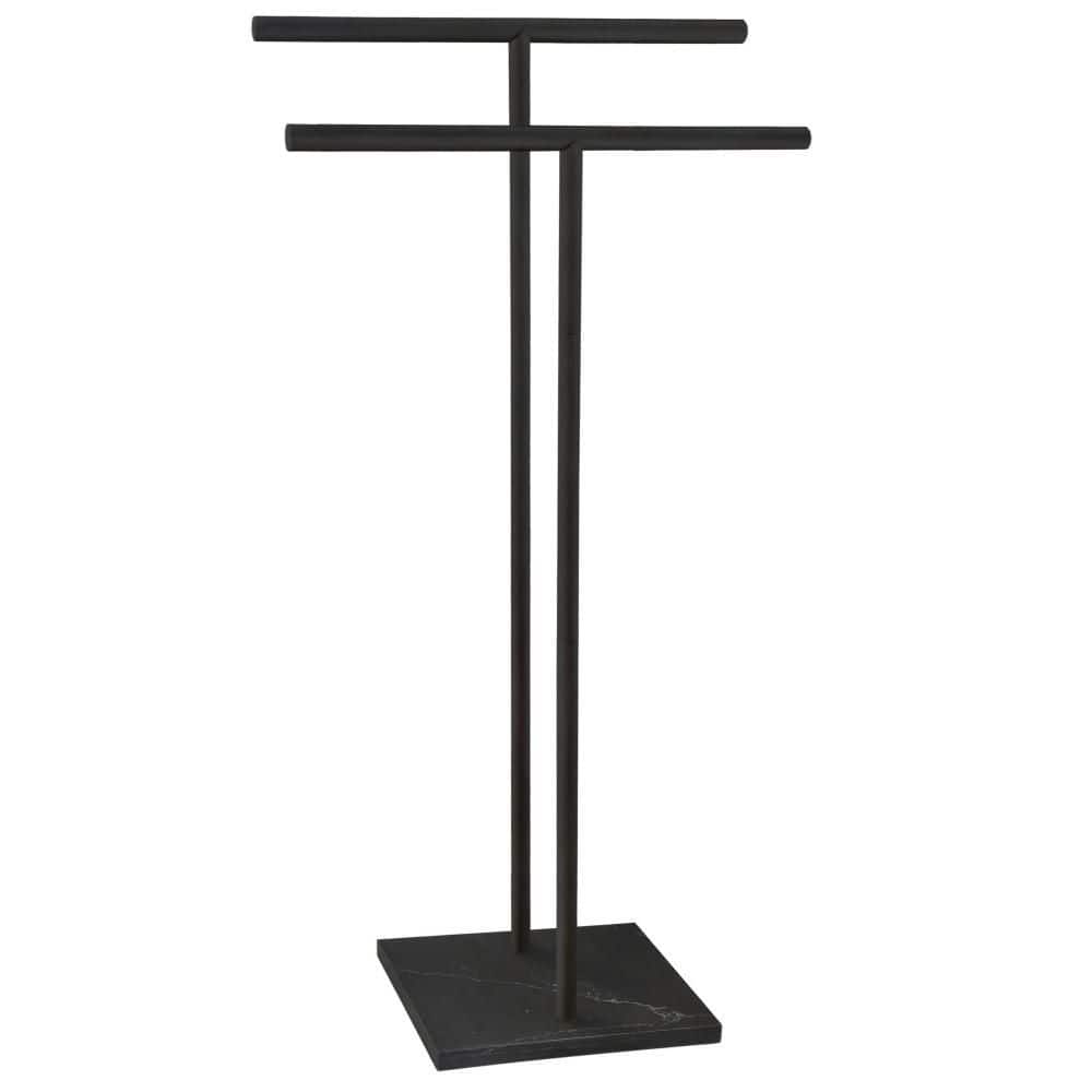 40 in. Double-T Shape 2-Tier Standing Towel Rack with Marble Base for Bathroom Floor Next to Tub or Shower, Black price history on PriceWatchPro