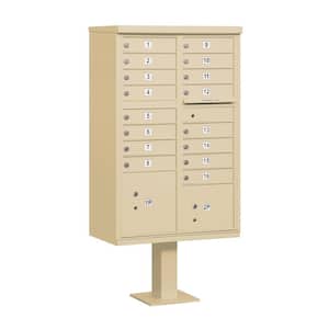 Sandstone USPS Access Cluster Box Unit with 16 A Size Doors and Pedestal