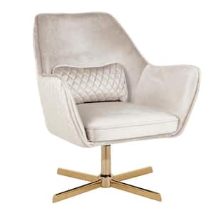 Diana Cream Velvet and Gold Metal Lounge Chair with Swivel