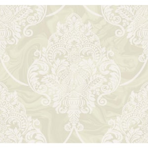 Puff Damask Metallic Pearl and Ivory Paper Strippable Roll (Covers 60.75 sq. ft.)