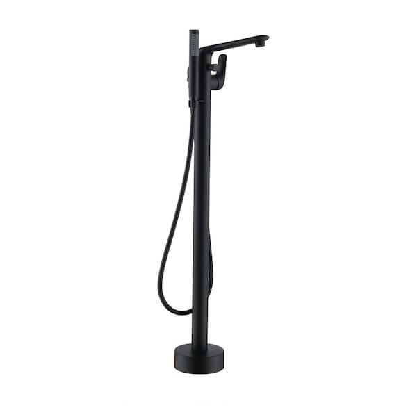 CASAINC Single-Handle Modern Floor Mount Freestanding Bathtub Faucet with Handheld Shower in Matte Black