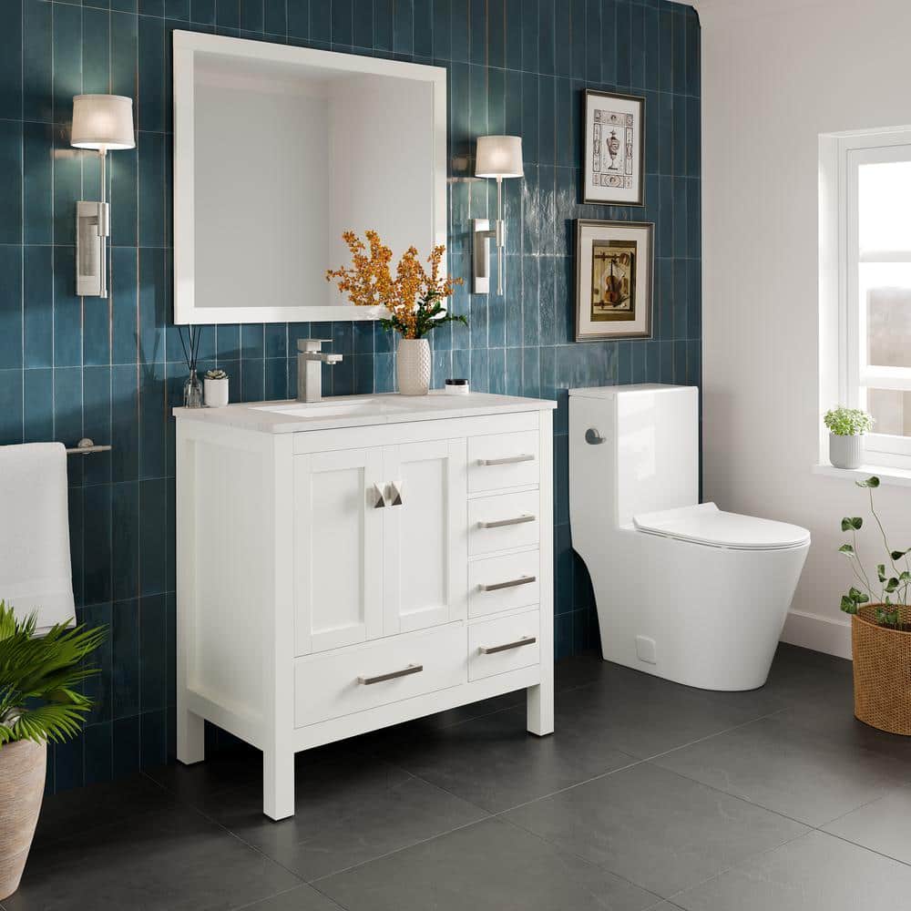 White 36" Freestanding Bathroom Vanity with Quartz Top