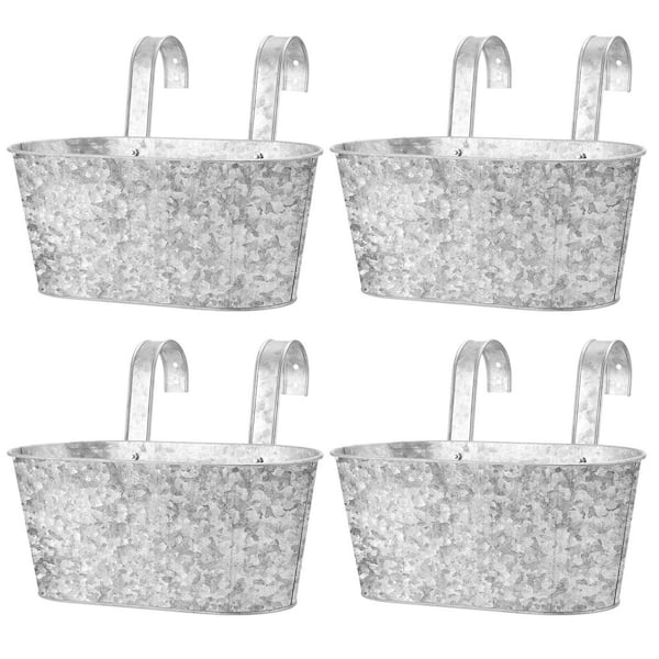 4 Pcs Metal Hanging Flower Pots, Hanging Planters for Outdoor Window Balcony Plants Holder with Hooks, Silver
