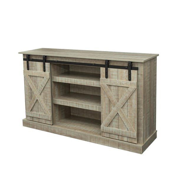 aisword 53.9 in. Gray Farmhouse Sliding Barn Door Ranch Rustic Style TV Stand Up to 65 in.