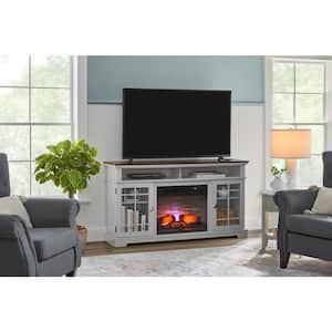 Canteridge 60 in. Freestanding Media Console Electric Fireplace TV Stand in Gray with Brown Top