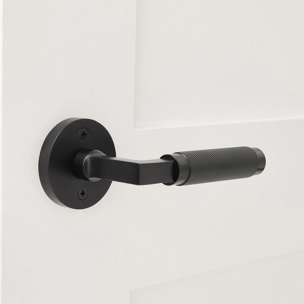 London Solid Brass Matte Black Single Dummy Handle Knurled Door Lever with Round Rose