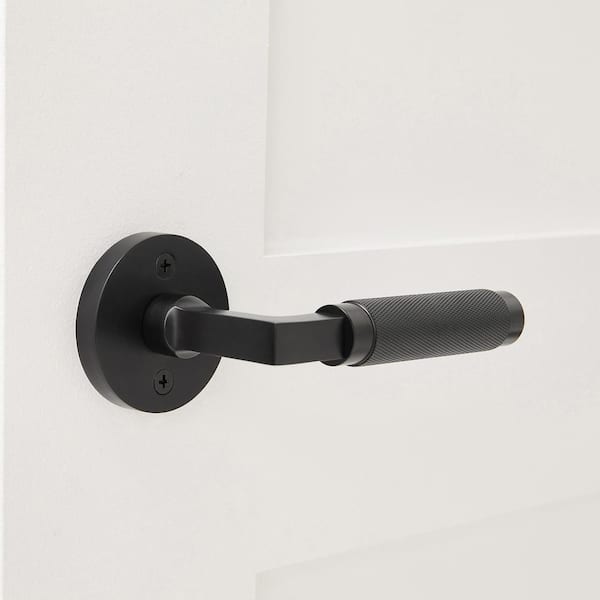 London Solid Brass Matte Black Single Dummy Handle Knurled Door Lever with Round Rose