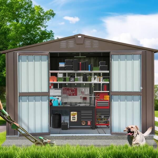 domi outdoor living 11 ft. x 9 ft. Dark Brown Metal Shed 99 sq. ft