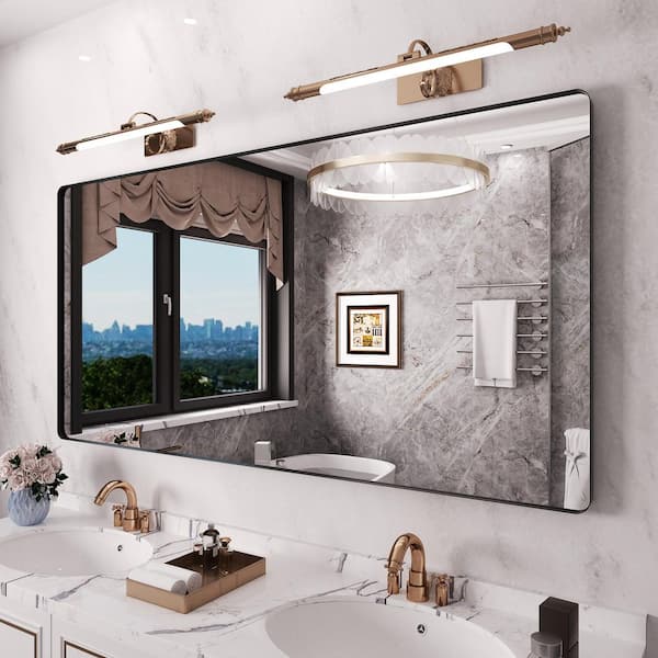 72 in. W x 36 in. H Rounded Rectangle Framed Wall Bathroom Vanity Mirror in Matte Black