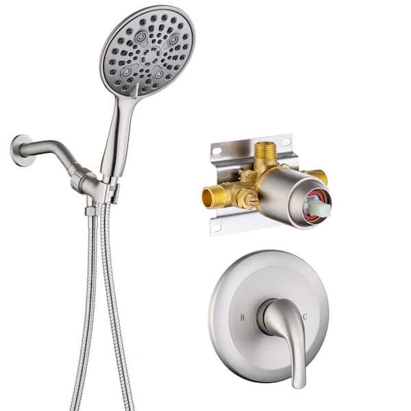 RAINLEX Single-Handle 6-Spray Round High Pressure Shower Faucet with 6 in. Shower Head in Brushed Nickel (Valve Included)