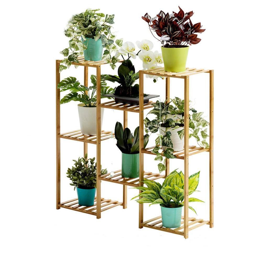 8 Cells Garden Wooden Plant Stand Pot Planter Holder Rack