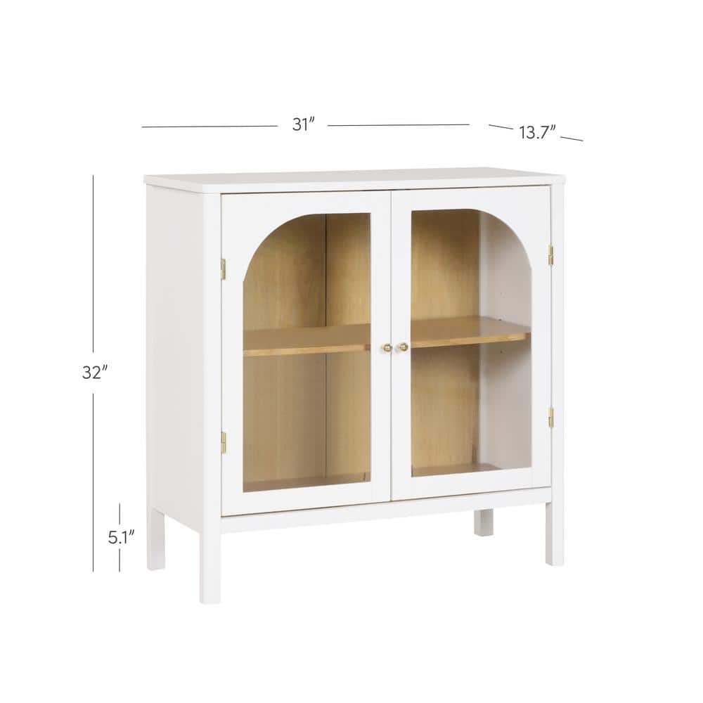 Mason Accent Sideboard Buffet with Glass Doors And Adjustable Shelves, Clear Glass/White/Light Oak, Set of 2