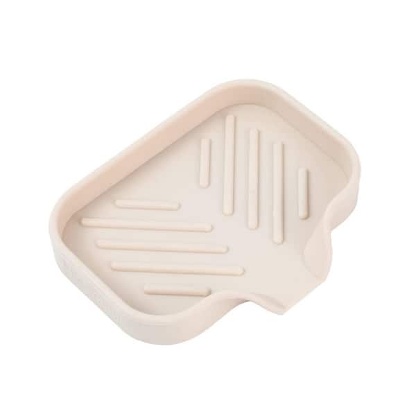 Food Grade Silicone Soap Dish with Drain Spout, Raised Edge, Non-Slip Bottom, Raised Lines for Quick Drying  for Kitchen