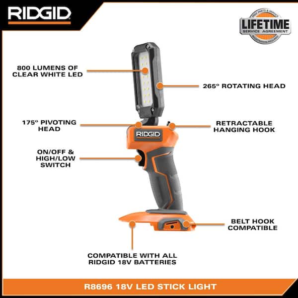 RIDGID 18V Cordless LED Stick Light Kit with 2.0 Ah Battery and