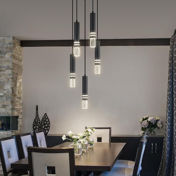 Home Lighting 30W 5-Light Black Modern Crystal Integrated LED Pendant Light Over Sink for Kitchen Island (JP-3125)