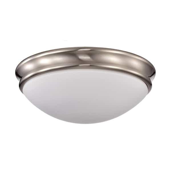 Edvivi 13 in. 2-Light Brushed Nickel Modern Flush Mount with White Glass Shade