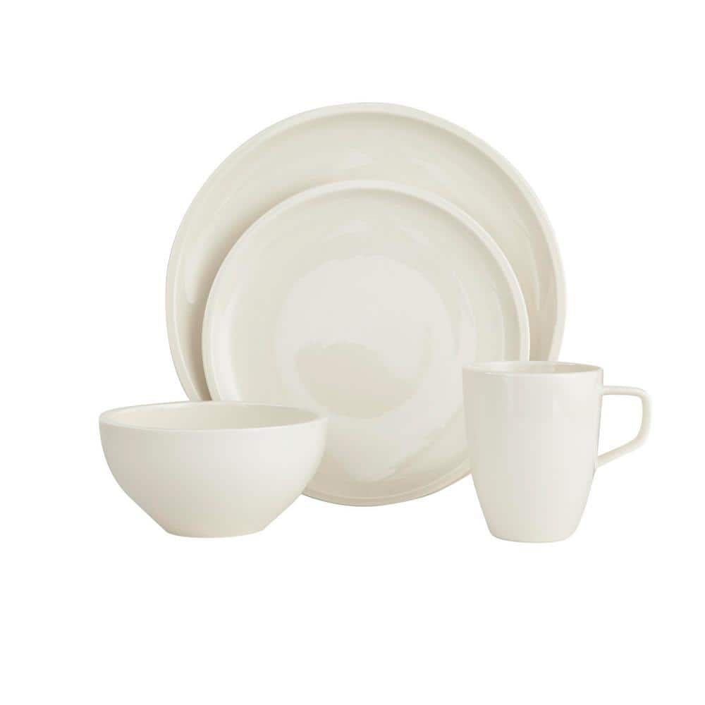 White Porcelain 4-Piece Dinnerware Set, Service for 1