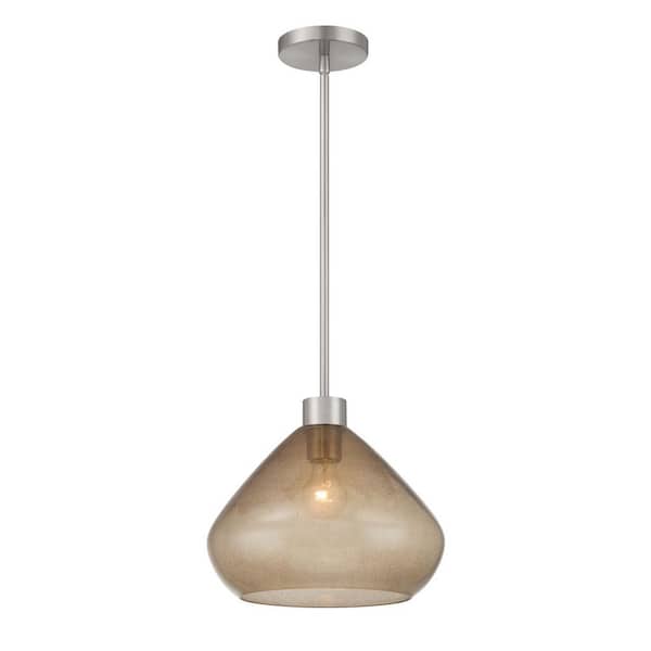 Elaris 60-Watt 1-Light Brushed Nickel Pendant Light with Brown Bubble Glass Bell Shade, No Bulb Included
