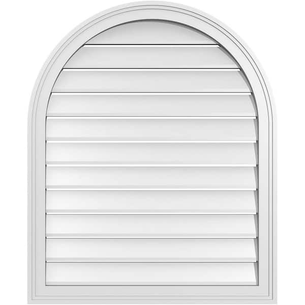 Ekena Millwork 28 in. x 34 in. Round Top White PVC Paintable Gable Louver Vent Functional