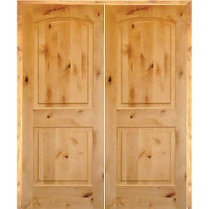 72 in. x 96 in. Rustic Knotty Alder 2-Panel Arch-Top Right-Handed Solid Core Wood Double Prehung Interior French Door