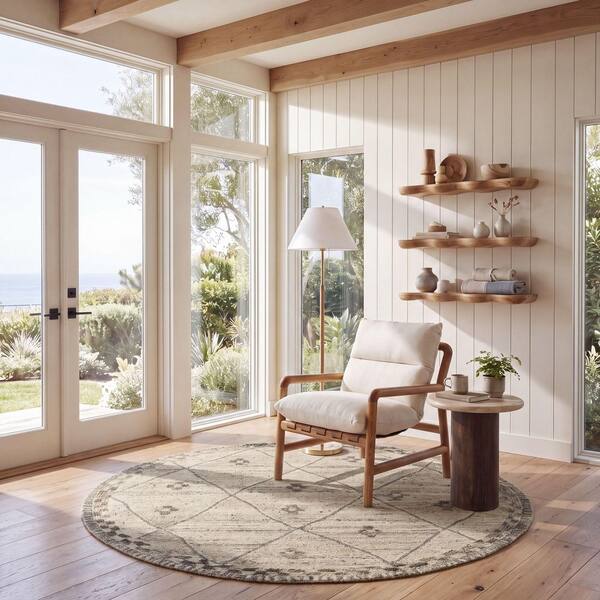 Casablanca Shag 6 ft. ft. x 6 ft. Natural/Beige Tribal Round Rug