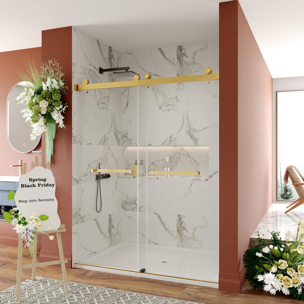 Concord Gold Frameless Sliding Shower Door with Tempered Glass