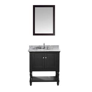 Julianna 32 in. W Bath Vanity in Espresso with Marble Vanity Top in White with Round Basin and Mirror