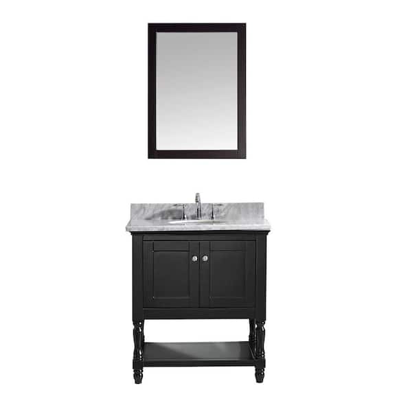 Virtu USA Julianna 32 in. W Bath Vanity in Espresso with Marble Vanity Top in White with Round Basin and Mirror