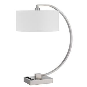 26 in. Brushed Steel Metal Desk Lamp with 2 Power Outlets